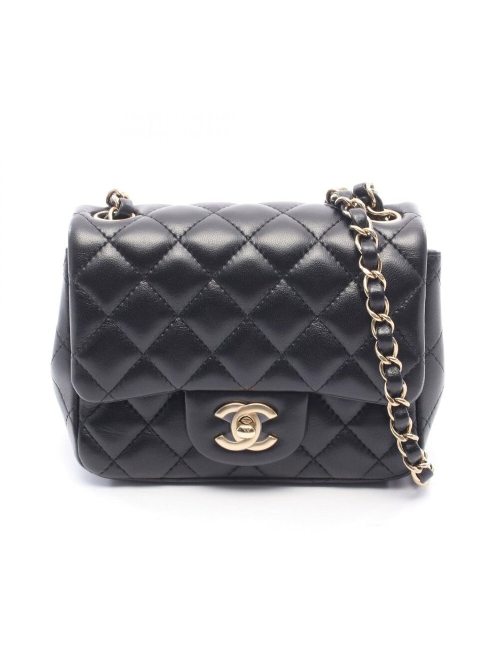 Chanel Shoulder Bag Mini Quilted Black Lambskin Chain
